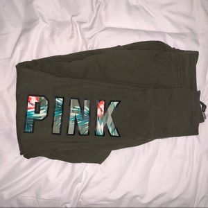 PINK Green Sweatpants w/ Tropical & Black Details